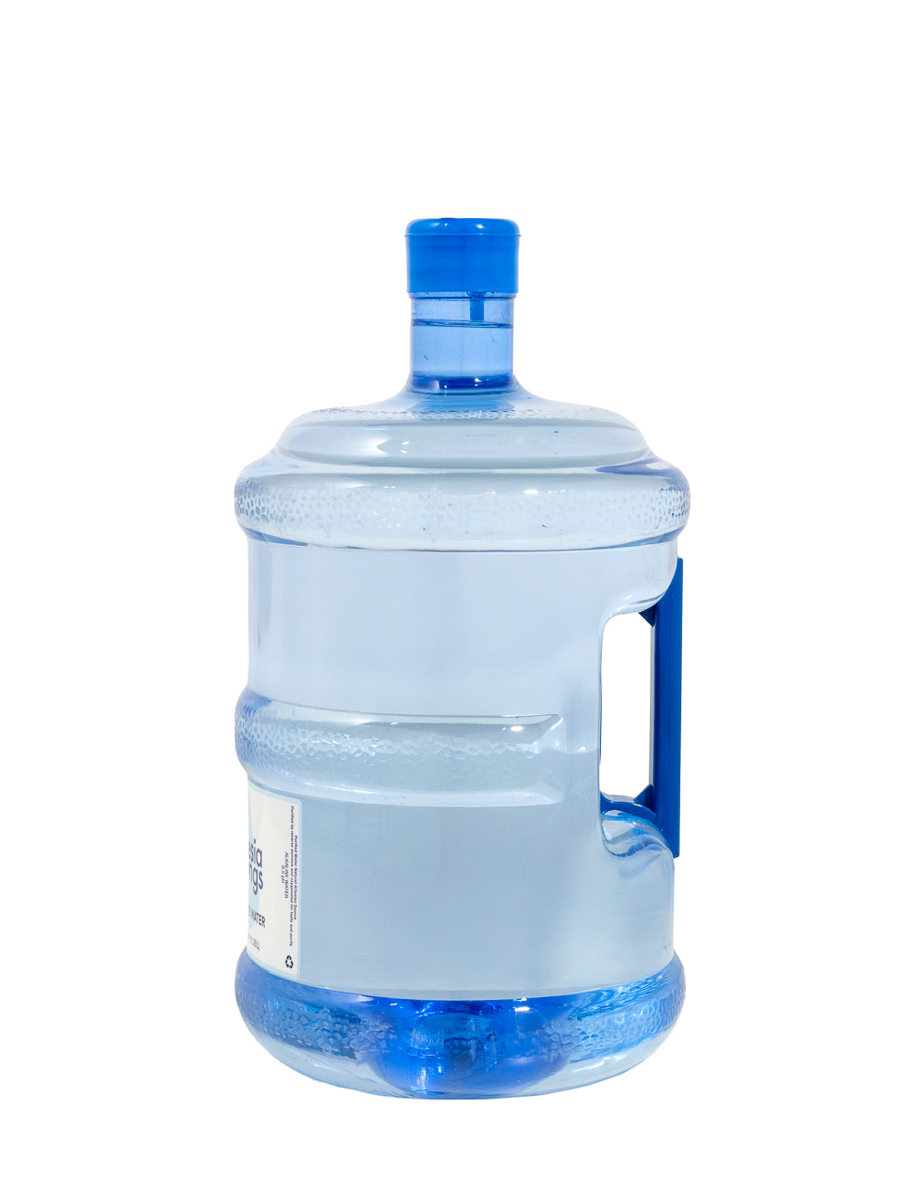 Large water bottle with blue cap on a white background