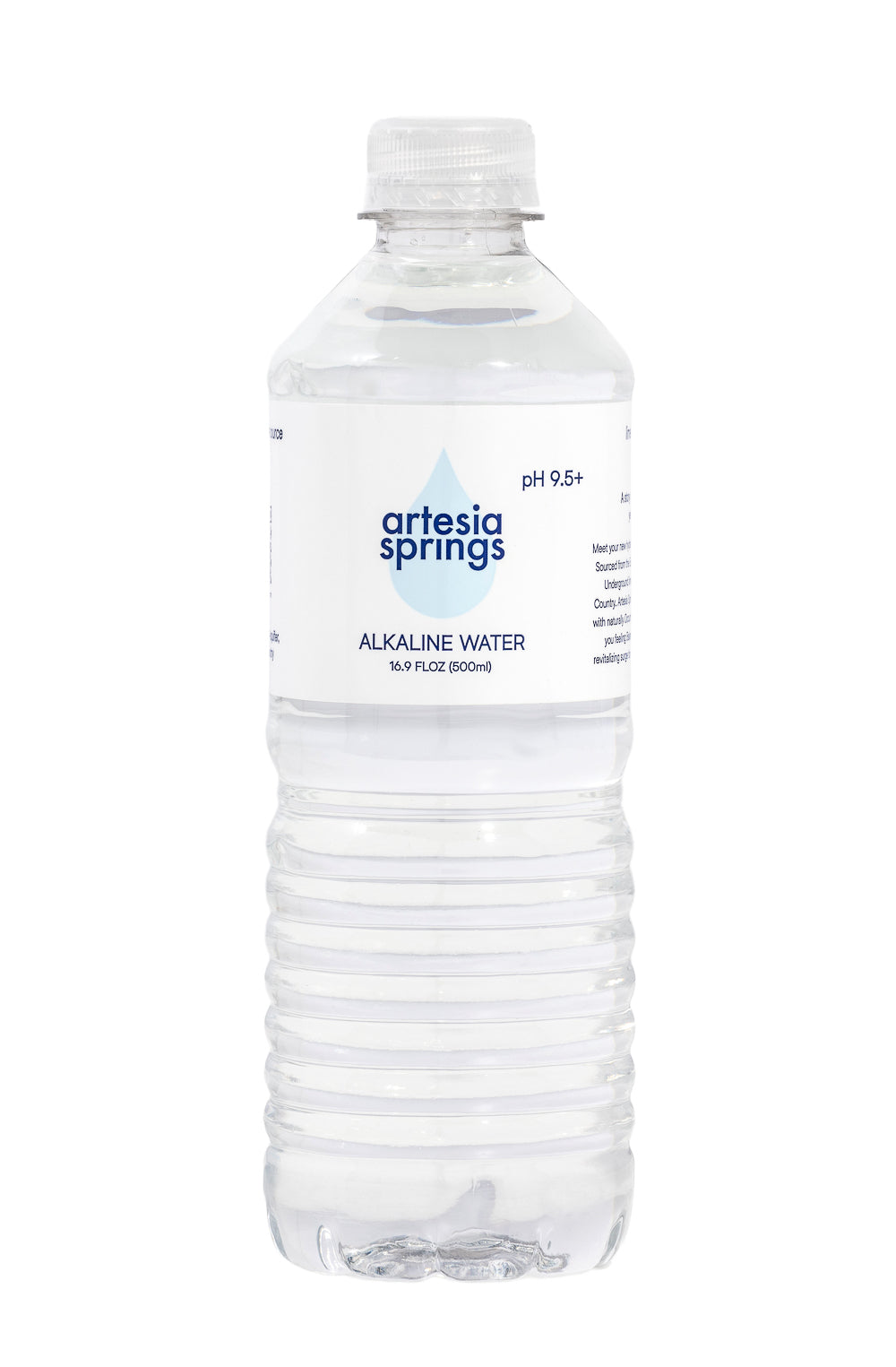 Artesia Springs alkaline water bottle on a white background