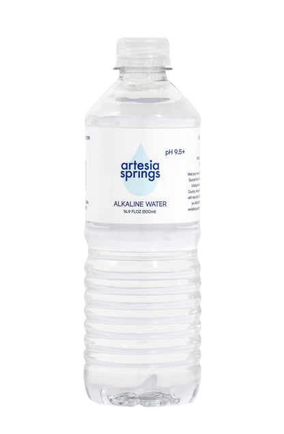 Artesia Springs alkaline water bottle on a white background