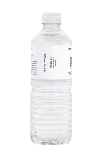 Clear water bottle with a white cap on a white background