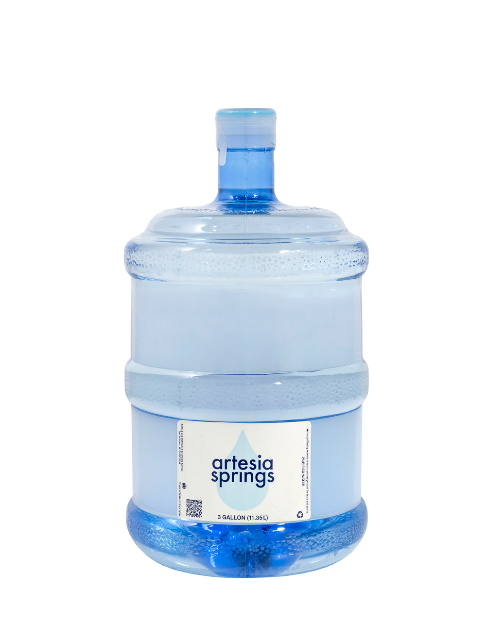 Large water bottle with 'artesia springs' label on a white background