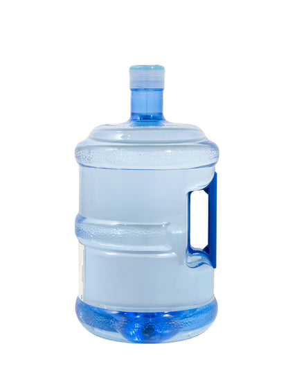 Large water bottle with blue cap on a white background